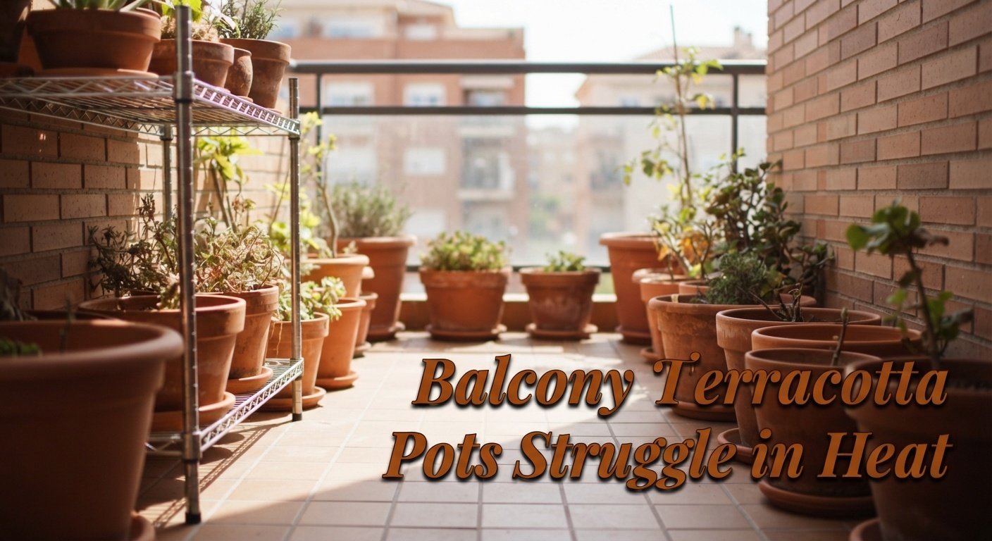 Balcony Terracotta Pots Struggle in Heat